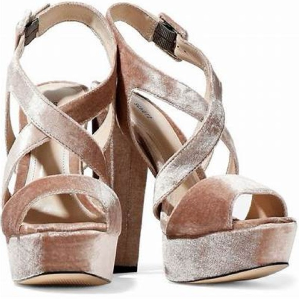 SCHUTZ Libby Velvet Platform Sandals- Antique Rose - pristine!
